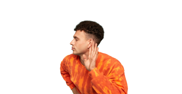 An image of a man with his hand to his ear in front of the number 12.99