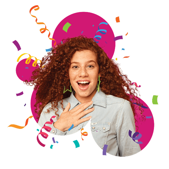 An image of a girl surrounded by confetti