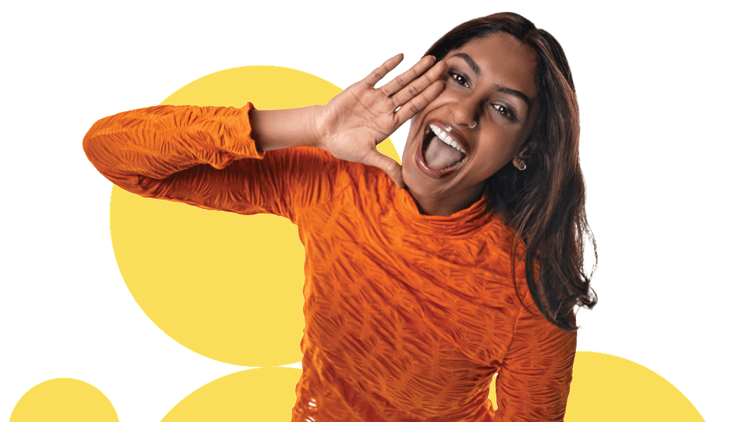 An image of a girl shouting with excitement