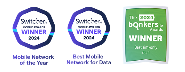 Gomo Awards 2024 - Switcher Mobile Network of the year, Best Mobile Network for Data, Bonkers winner SIM only deal.